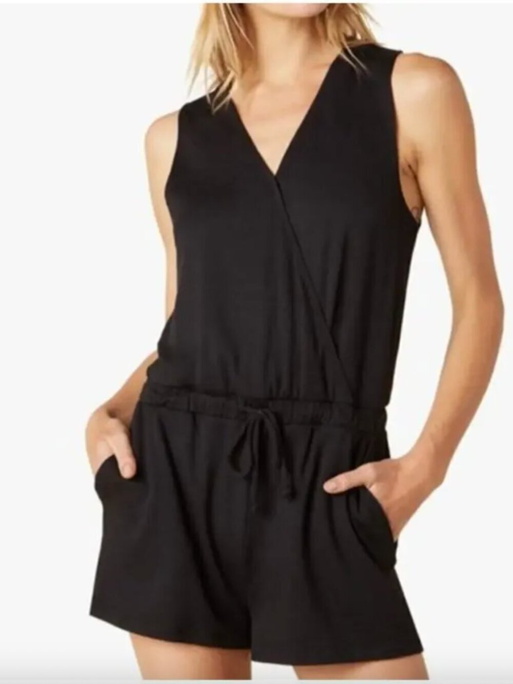 Beyond Yoga Easy Gather Black Modal Wrap Romper sz XL Athleisure sz XL Lounge